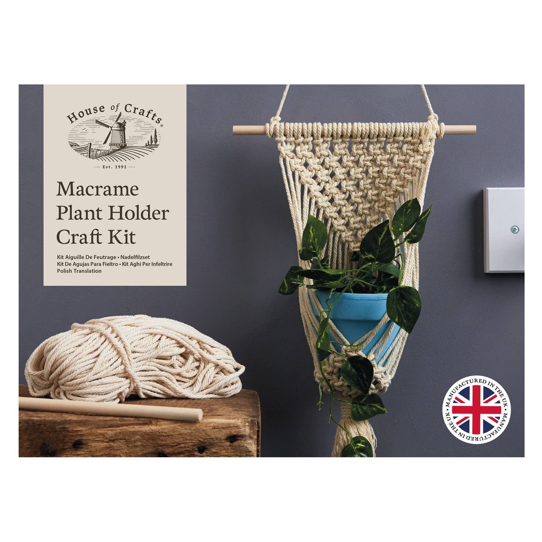 House of Crafts Makramee-Pflanzenhänger, Beige, Einzel-Bastelset, DIY, Kunst und Handwerk, Wachs, einzigartiges Geschenk