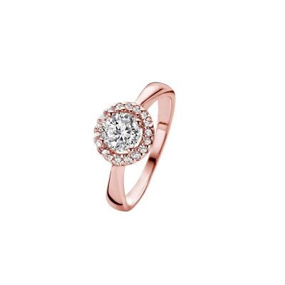 Silver ring with 6mm white zirconia rosegold plated