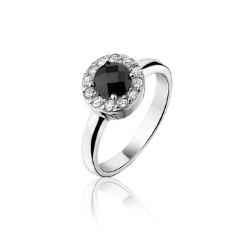 Bague en argent avec oxyde de zirconium noir 10 mm + oxyde de zirconium canal blanc plaqué rhodium 1