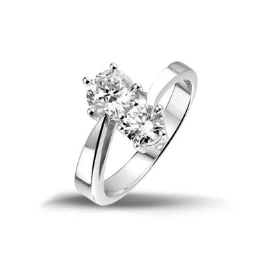 Bague solitaire en argent avec zircone plaqué rhodium blanc