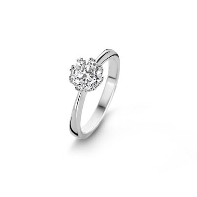 Silver ring with 8mm 100 facet white zirconia rhodium plated
