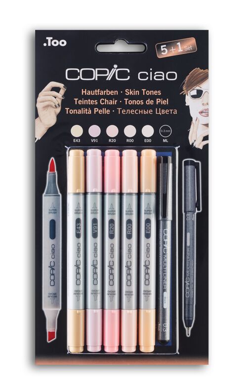 COPIC Ciao Coloured Marker Pen - 5+1 Set Portrait 1, For Art & Crafts, Colouring, Graphics, Highlighter, Design, Anime, Professional & Beginners, Art Supplies & Colouring Books