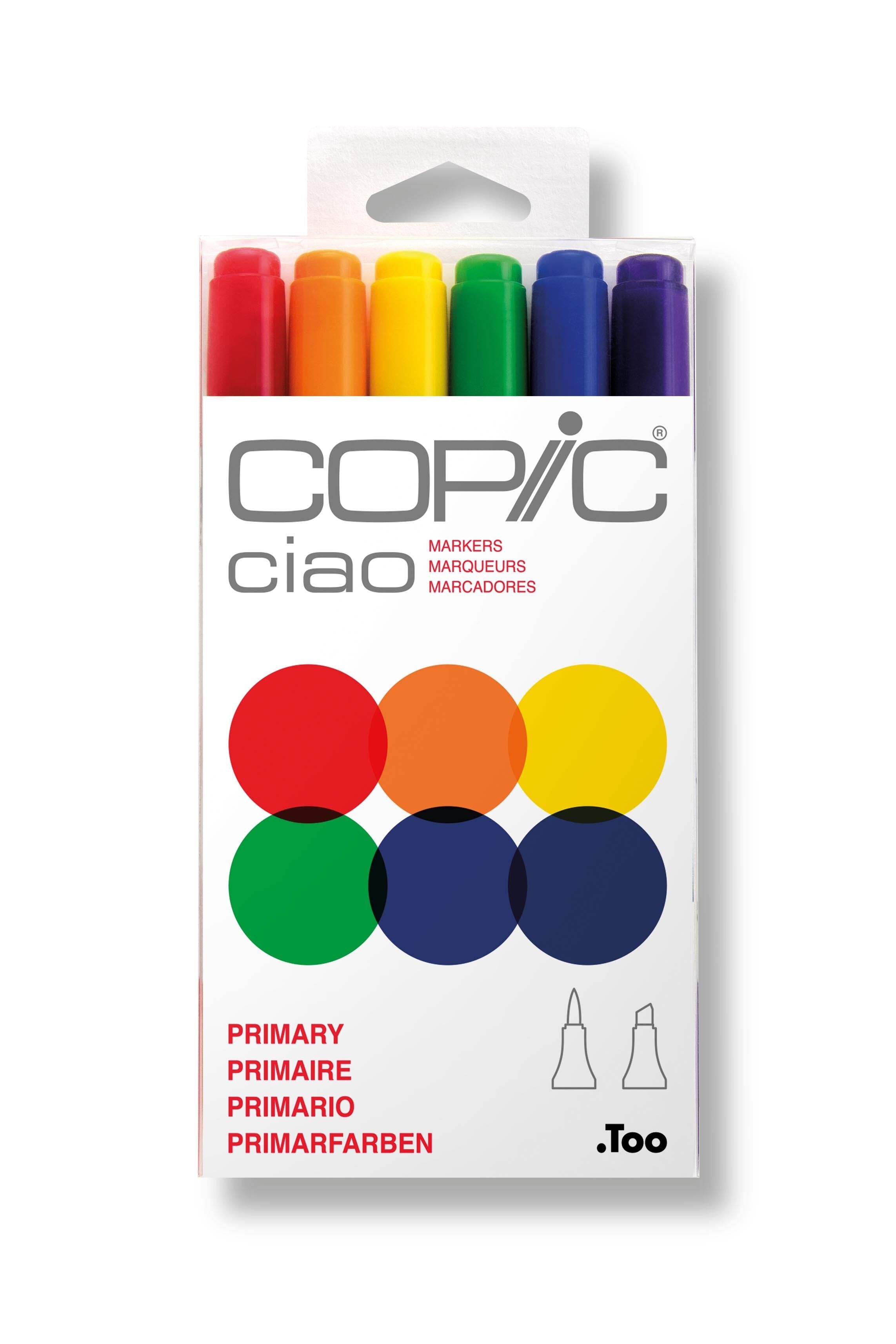 COPIC Ciao Coloured Marker Pen - Set of 6 Primary, For Art & Crafts, Colouring, Graphics, Highlighter, Design, Anime, Professional & Beginners, Art Supplies & Colouring Books