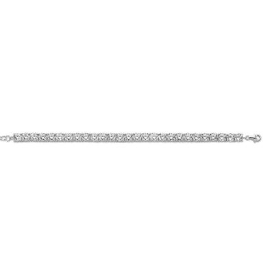 Silver bracelet 6mm round white zirconia 17+3cm rhodium plated