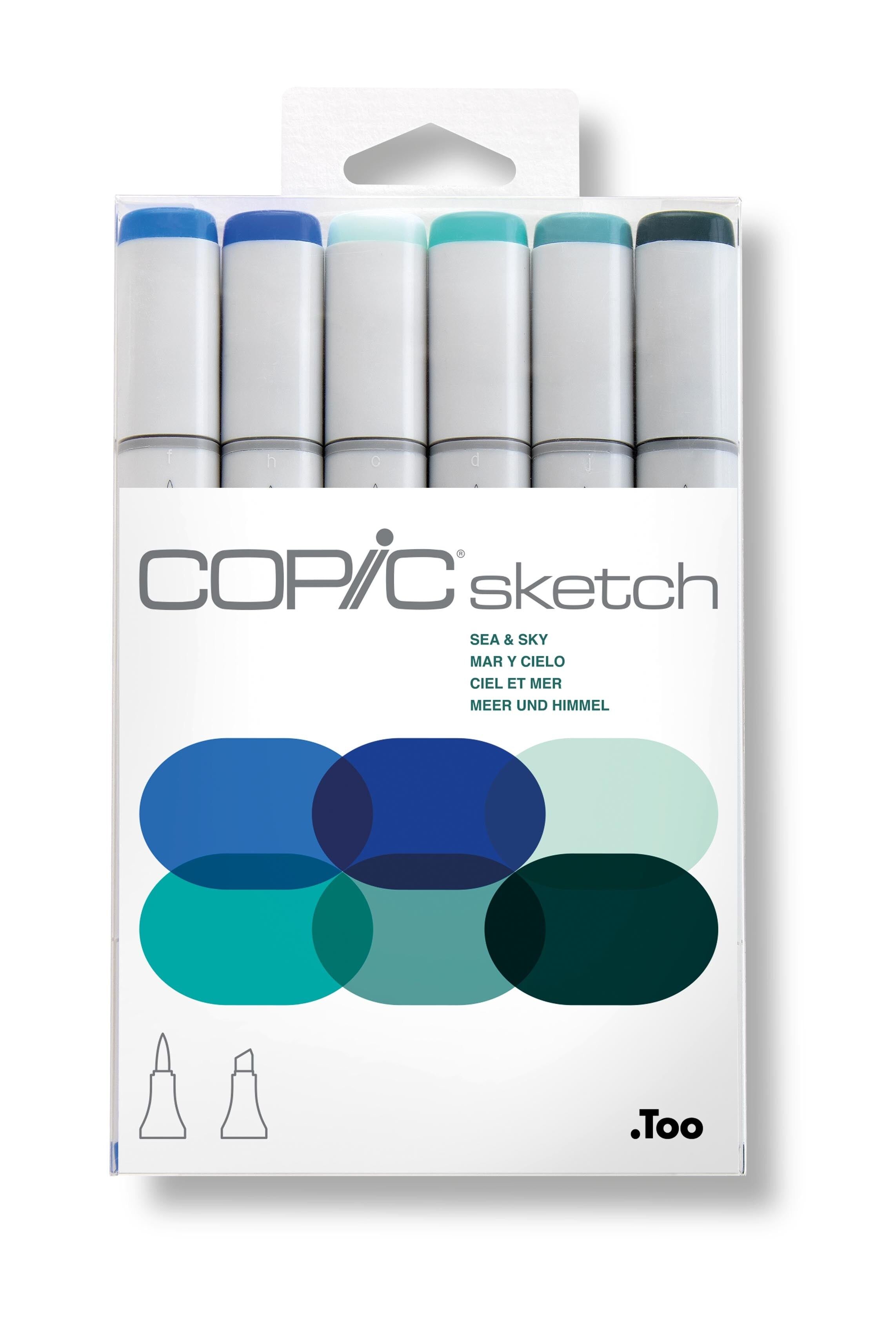 COPIC Sketch Farbmarker - 6er-Set Meer & Himmel, für Kunst & Handwerk, Ausmalen, Grafiken, Textmarker, Design, Anime, Profis & Anfänger, Künstlerbedarf & Malbücher