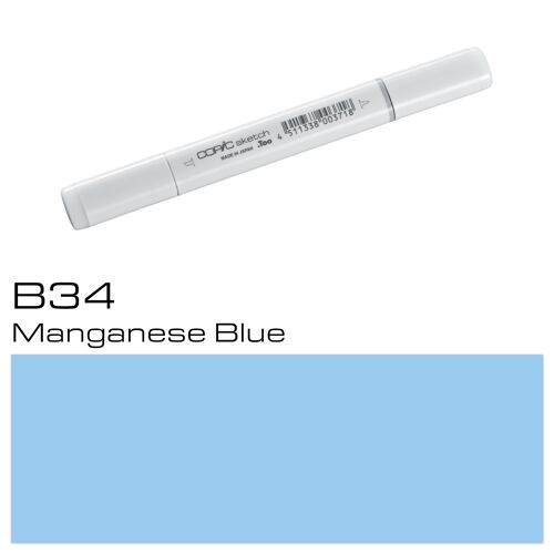 COPIC Sketch Coloured Marker Pen - (B-34) Manganese Blue, For Art & Crafts, Colouring, Graphics, Highlighter, Design, Anime, Professional & Beginners, Art Supplies & Colouring Books