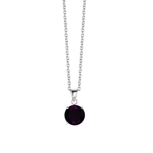 Silver necklace 10mm round purple zirconia 40+5cm rhodium plated