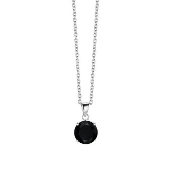 Collier argent 10mm rond zircon noir 40+5cm plaqué rhodium 1