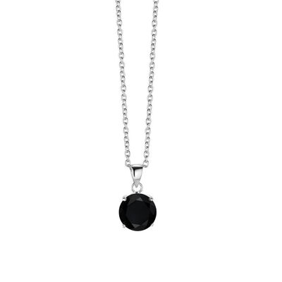 Silver necklace 10mm round black zirconia 40+5cm rhodium plated