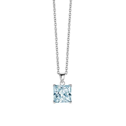 Silver necklace 10mm round blue zirconia 40+5cm rhodium plated