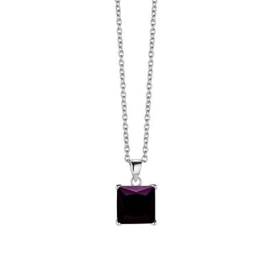 Silver necklace 10mm square purple zirconia 40+5cm rhodium plated