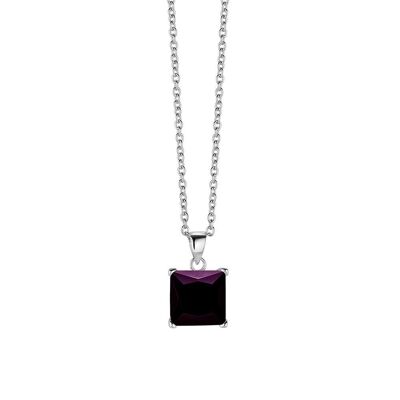 Collana in argento 10mm quadrati di zirconi viola 40+5cm rodiati