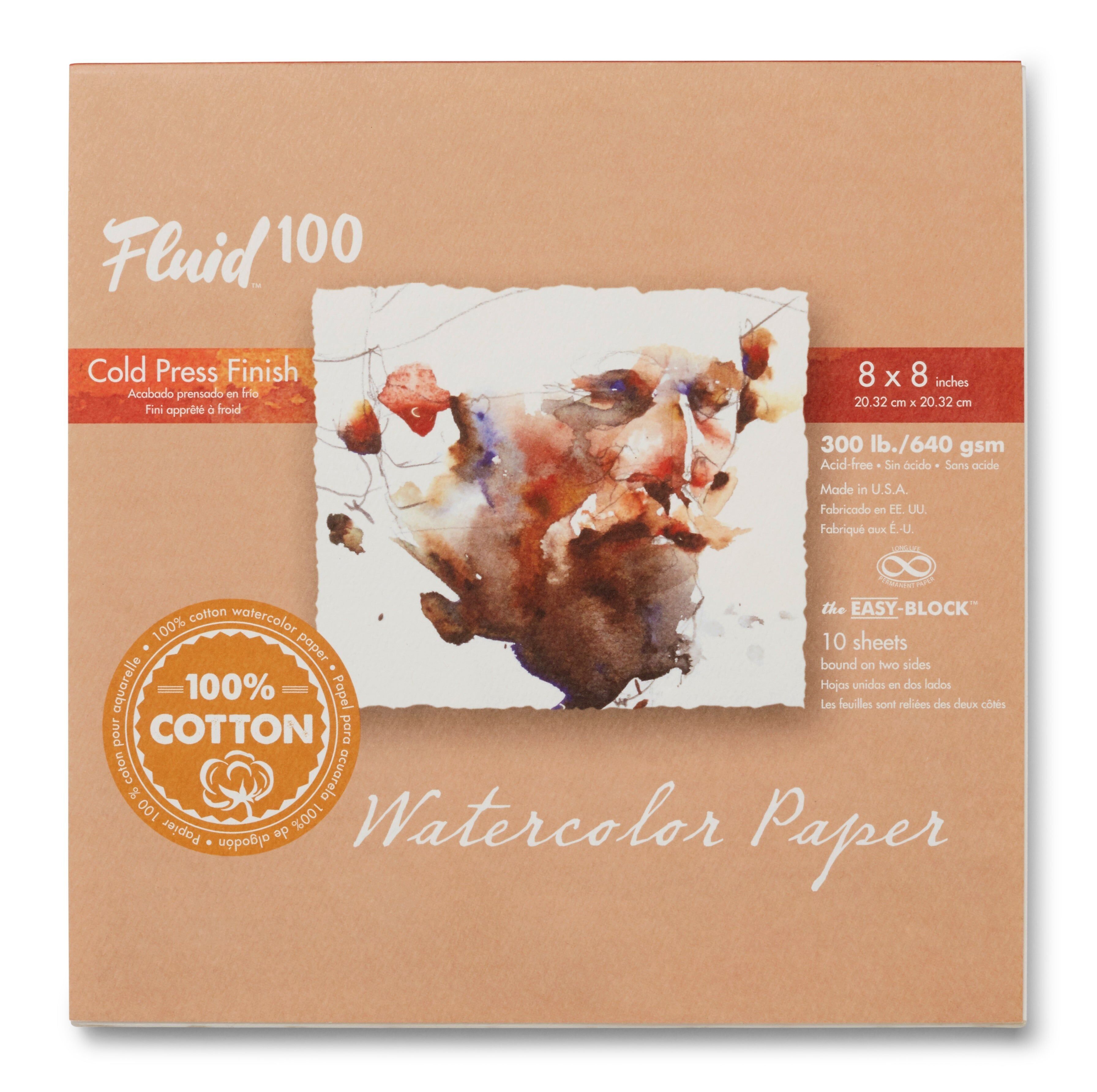 Speedball Fluid 100 Hot Press Aquarellpapierblock, weiß, 20,3 x 20,3 cm