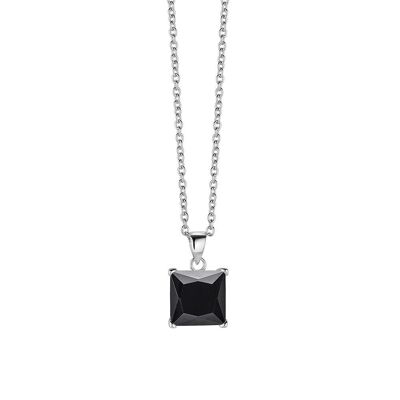 Silver necklace 10mm square black zirconia 40+5cm rhodium plated