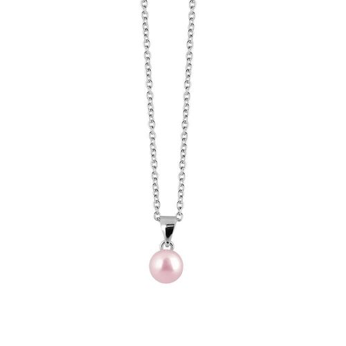 Silver necklace 7mm pink freshwater pearl 40+5cm rhodium plated