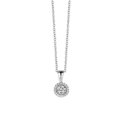 Silver necklace 6mm round white zirconia 40+5cm rhodium plated