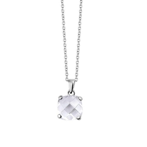 Silver necklace square white zirconia 40+5cm rhodium plated