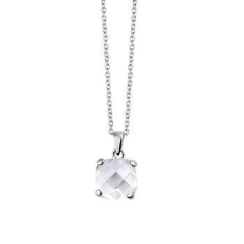 Collier argent carré zircone blanche 40+5cm plaqué rhodium 1