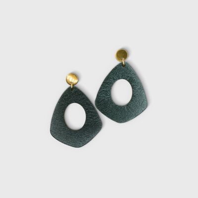 Pendientes aros metalizados de piel verde oscuro