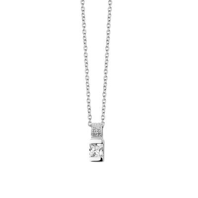 Silver necklace white zirconia 40+5cm rhodium plated