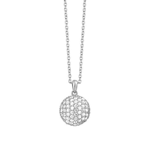 Silver necklace round white zirconia pavé 40+5cm rhodium plated