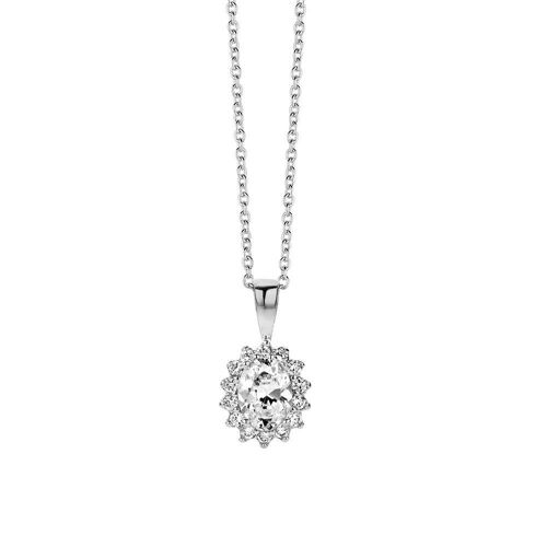Silver necklace rosette white zirconia 40+5cm rhodium plated