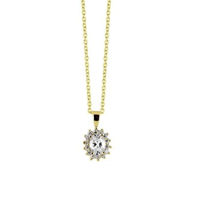 Silver necklace rosette white zirconia 40+5cm gold plated