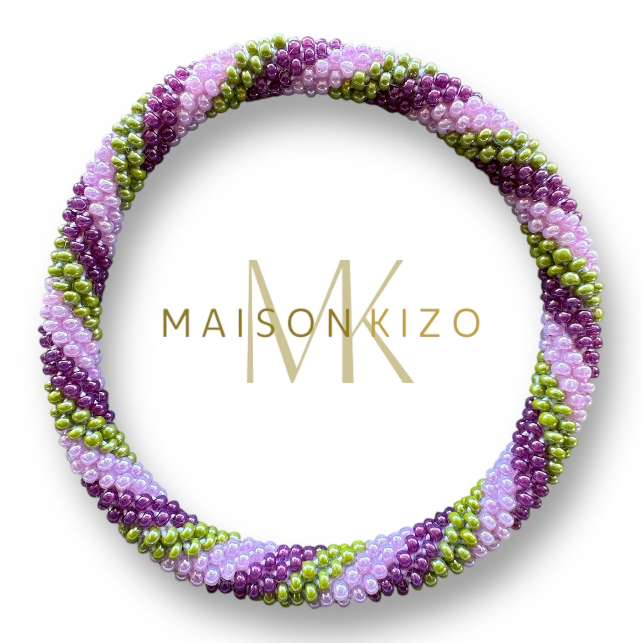 Bracciale nepalese viola malva e verde B115