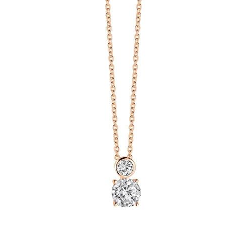 Silver necklace solitaire white zirconia 40+5cm rosegold plated