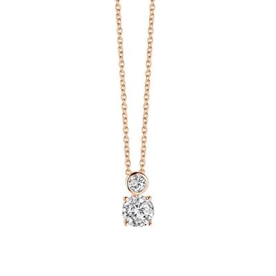 Collier argent solitaire zircone blanche 40+5cm plaqué or rose