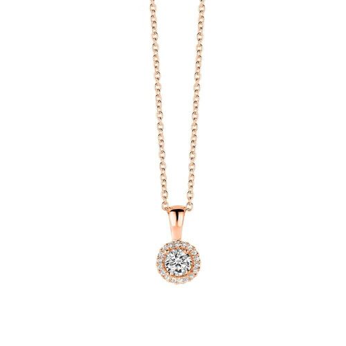 Silver necklace 6mm round white zirconia 40+5cm rosegold plated