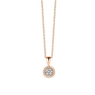 Silver necklace 6mm round white zirconia 40+5cm rosegold plated