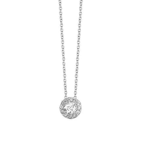 Silver necklace 10mm round white zirconia 40+5cm rhodium plated
