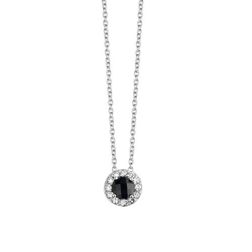 Silver necklace 10mm round black and white zirconia 40+5cm rhodium plated