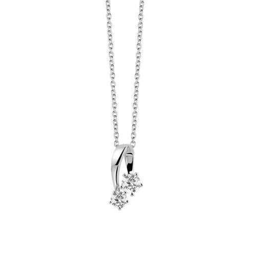 Silver necklace solitaire white zirconia 40+5cm rhodium plated