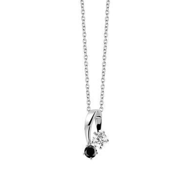 Collier argent solitaire zircone blanche et noire 40+5cm plaqué rhodium