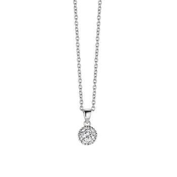 Collier argent 6mm rond 100 facettes zircone blanche 40+5cm plaqué rhodium 1