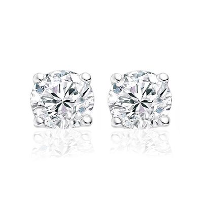 Orecchini in argento 8mm tondi zirconi bianchi rodiati