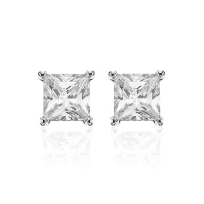 Silver earrings 6mm square white zirconia rhodium plated