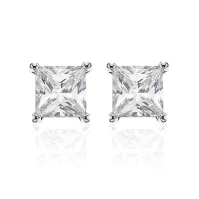 Silver earrings 8mm square white zirconia rhodium plated