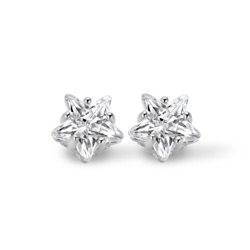 Silver earrings 8mm star white zirconia rhodium plated