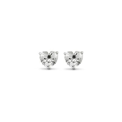 Silver earrings 6mm heart white zirconia rhodium plated