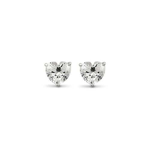 Silver earrings 8mm heart white zirconia rhodium plated