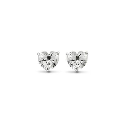 Boucles d'oreilles argent 8mm coeur zircon blanc rhodié