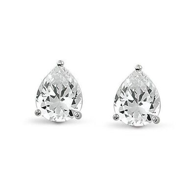 Boucles d'oreilles argent 9x6mm forme poire zircon blanc rhodié