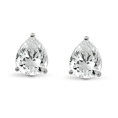 Silver earrings 10x8mm pearshape white zirconia rhodium plated