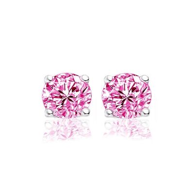 Silver earrings 6mm round pink zirconia rhodium plated