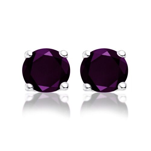 Silver earrings 8mm round purple zirconia rhodium plated