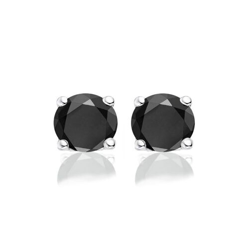 Silver earrings 6mm round black zirconia rhodium plated