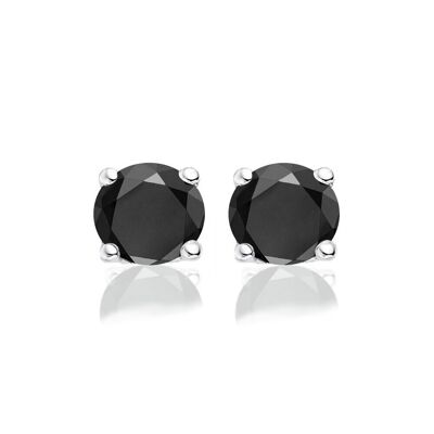 Silver earrings 6mm round black zirconia rhodium plated